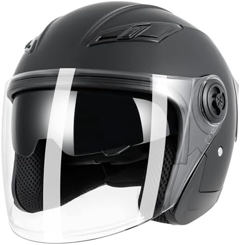 Adult 3/4 Open Face Motorcycle Helmet, Double Visor Motorbike Scooter Ebike Moped Cruiser Helmets for Men and Women DOT Approved