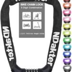 NDakter Bike Lock, 5 Digit Combination Heavy Duty Anti Theft Bicycle Chain Lock, 2.62/3.2/4.27/5/6Ft Long, High Security Resettable, Suitable for Bike, Scooter, Door, Gate, Fence-4/6mm Thick